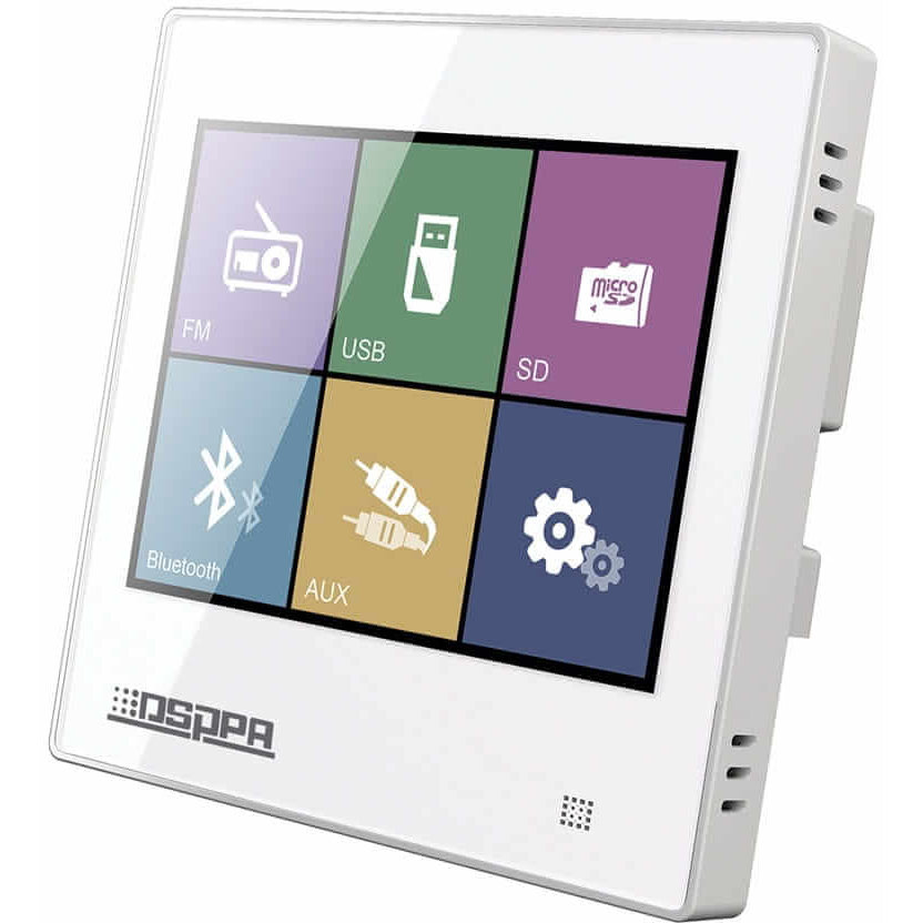 Oferte la Amplificator DM837 Stereo 20W De Perete Cu USB/SD/FM/BT Cu Ecran Touch Alb