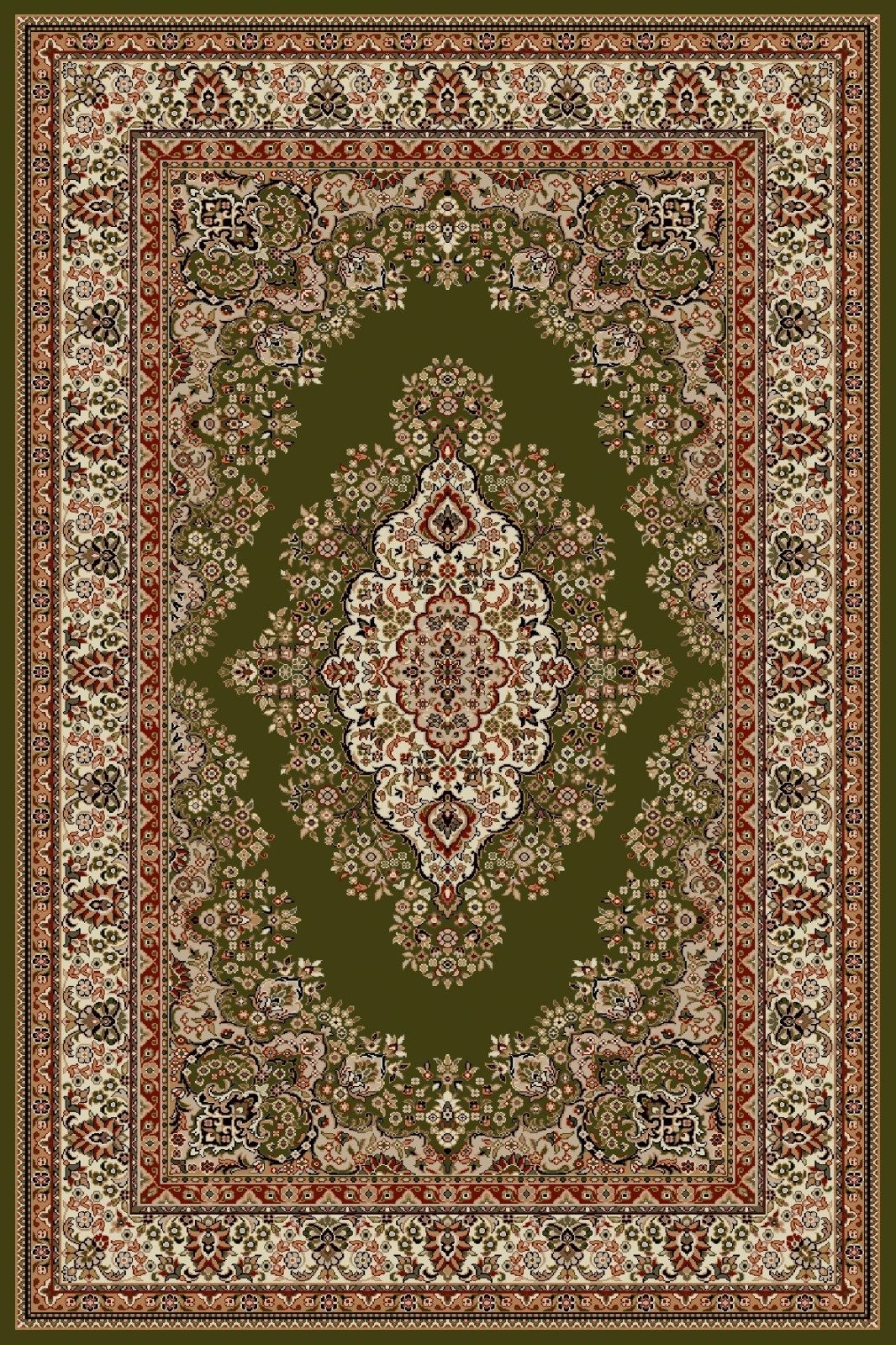 Covor verde floral cu medalion 1524