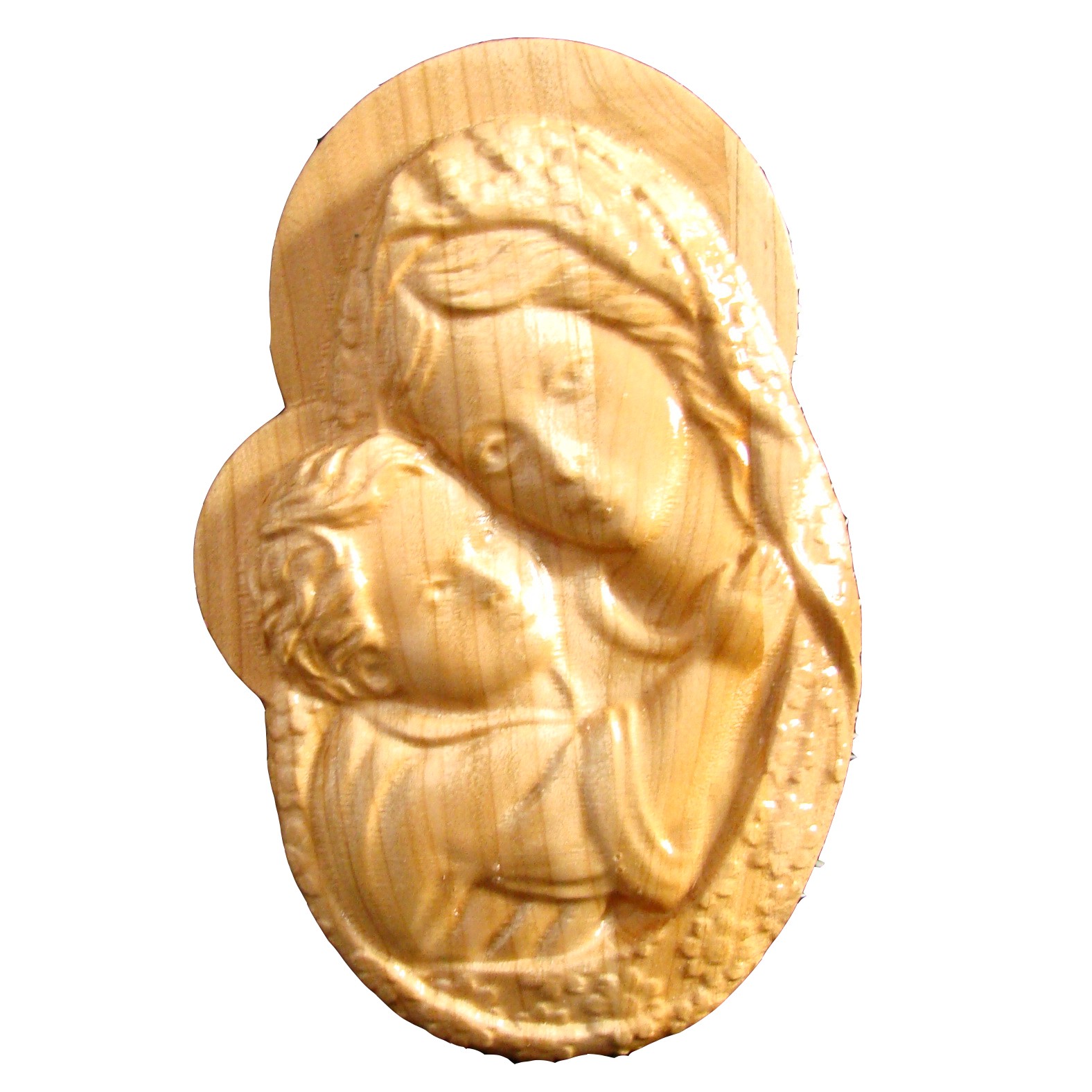 Oferte la Medalion sculptat Maica Domnului cu Pruncul Iisus 20x12.5 cm