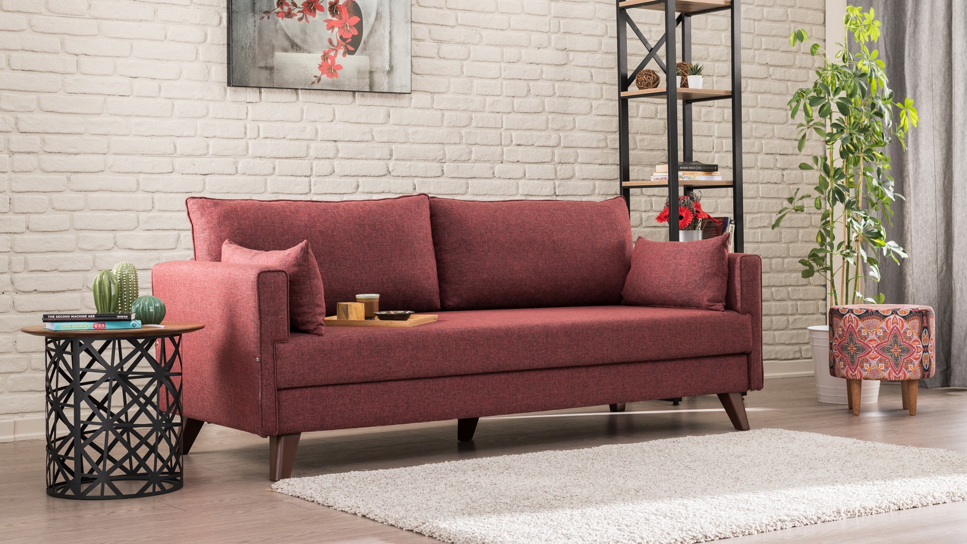 Oferte la Canapea Tapitata 3 Locuri Bella Sofa Bed - Claret Red
