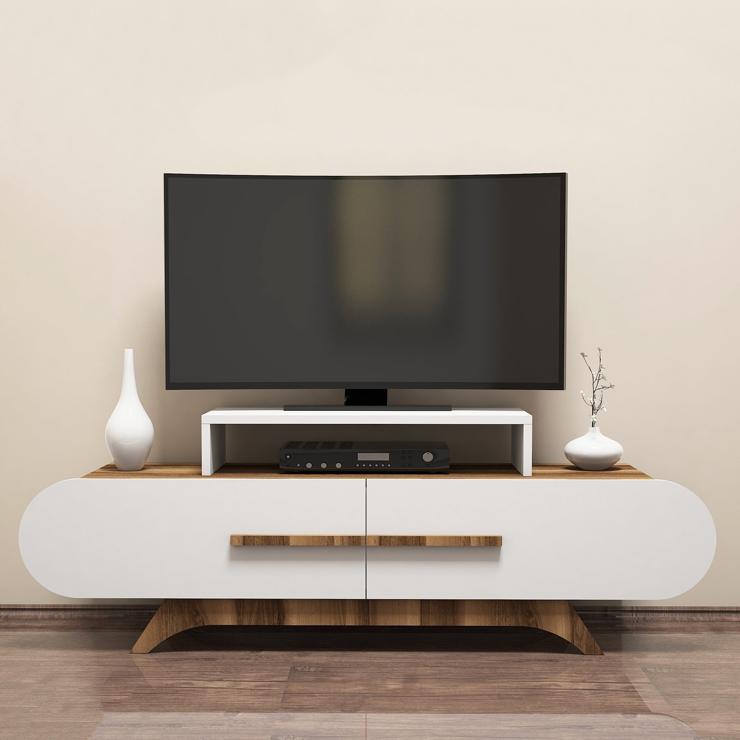 Oferte la Comoda TV cu Spatiu Pentru Receiver Rose - Walnut, White 145 X 49.8 X 36.8