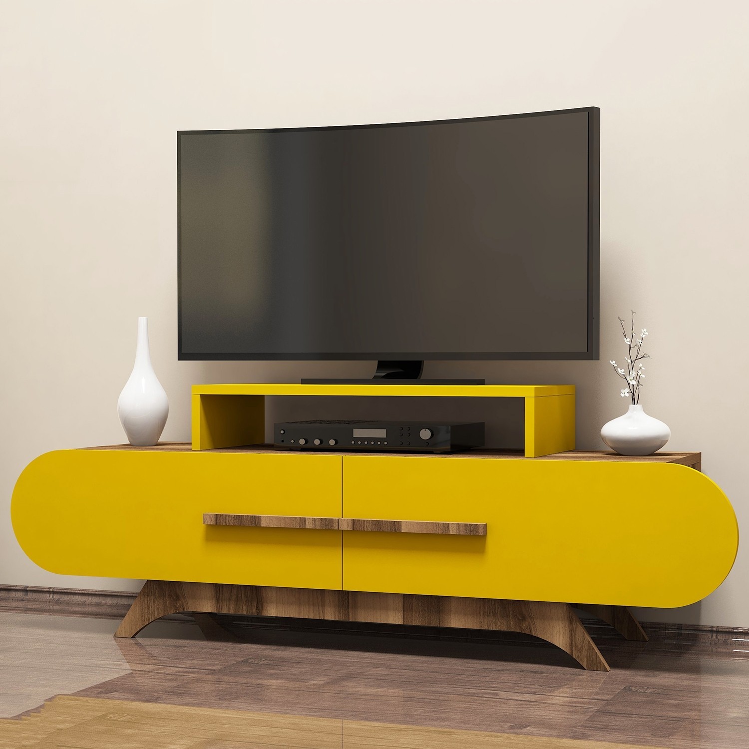 Oferte la Comoda TV cu Spatiu Receiver Rose - Walnut, Yellow 145 X 49.8 X 36.8