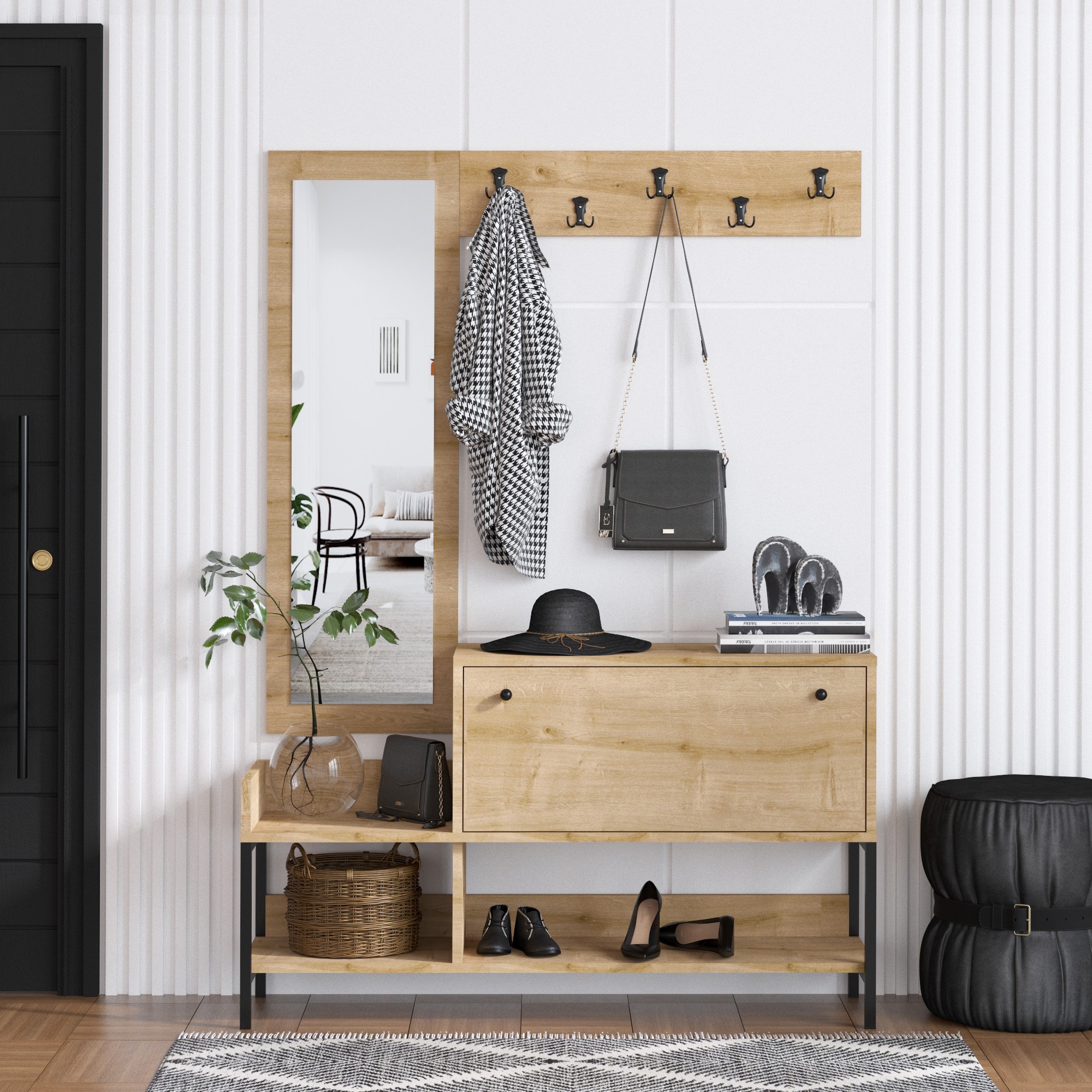 Oferte la Cuier cu Dulapior si Oglinda Nonso - Sapphire Oak