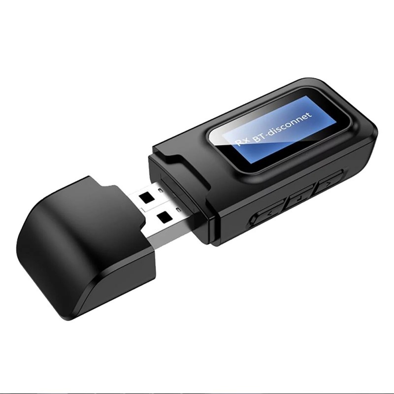 Oferte la Transmitator receptor audio 2 in 1 Techstar® OT07, Bluetooth 5.0, Afisaj LCD, Port USB, AUX 3.5 mm, Compatibil TV sau Home Cinema, Negru