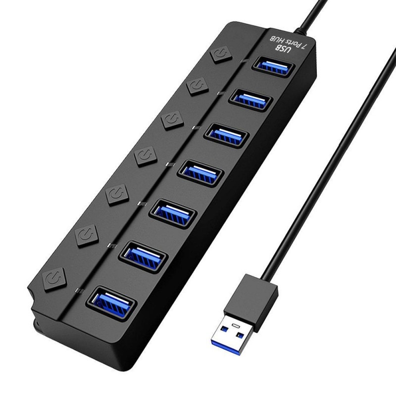 Oferte la Hub USB cu 7 porturi Techstar® HUBA2401, 7 x USB 2.0, indicator LED pentru putere, comutator independent, Negru