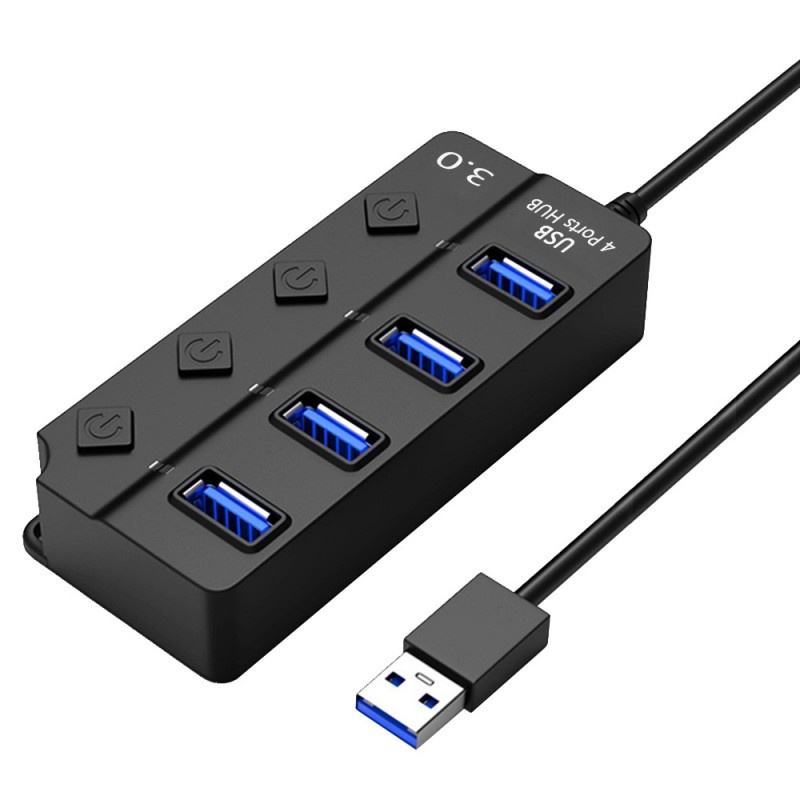 Oferte la Hub USB cu 4 porturi Techstar® HUBA0701, 1 x USB 3.0, 3 x USB 2.0, indicator LED pentru putere, comutator independent, Negru