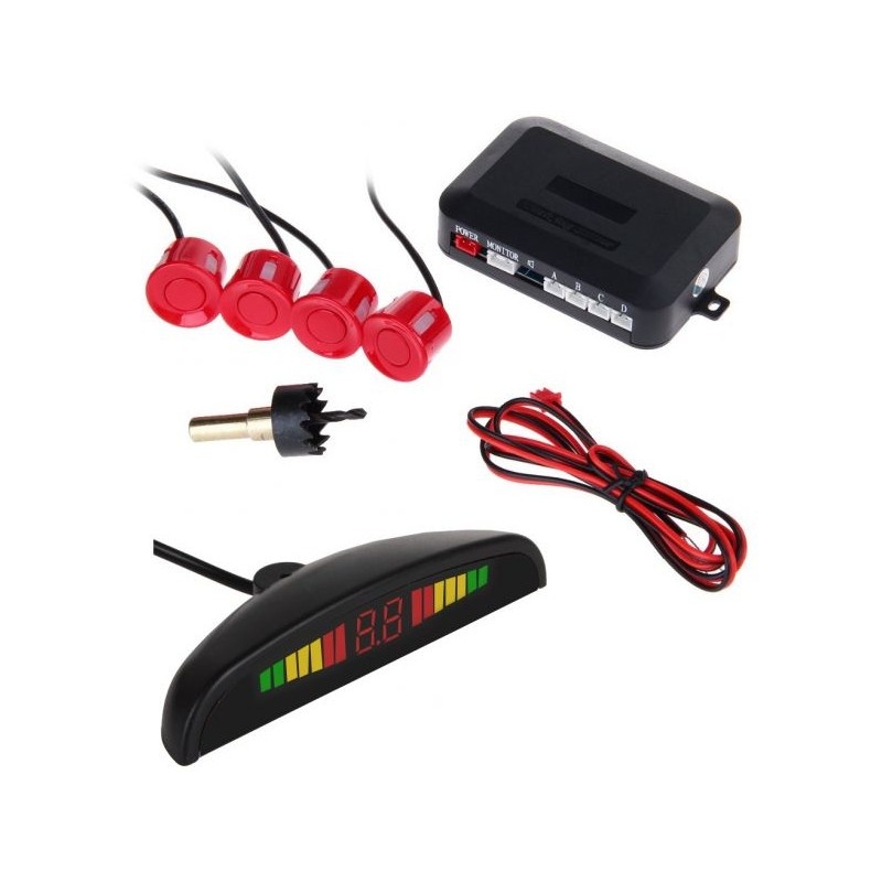 Oferte la Set Senzori parcare auto detector parktronic display radar monitor 4 senzori ROSU