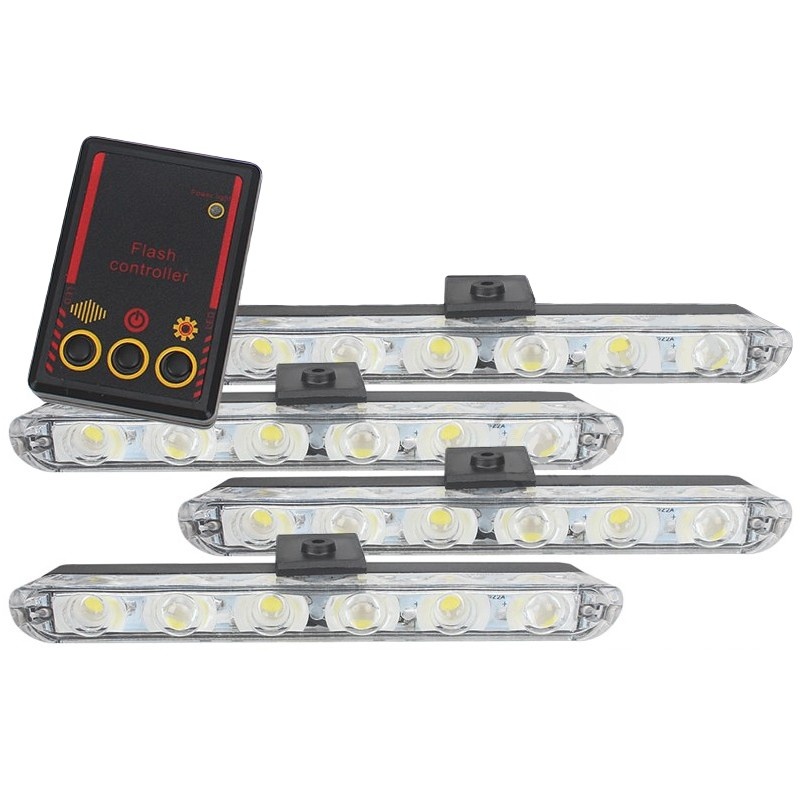 Oferte la Set 4x6 Lumini LED Tip Stroboscop De Avertizare Flash Rosu si Albastru Alimentare 12V
