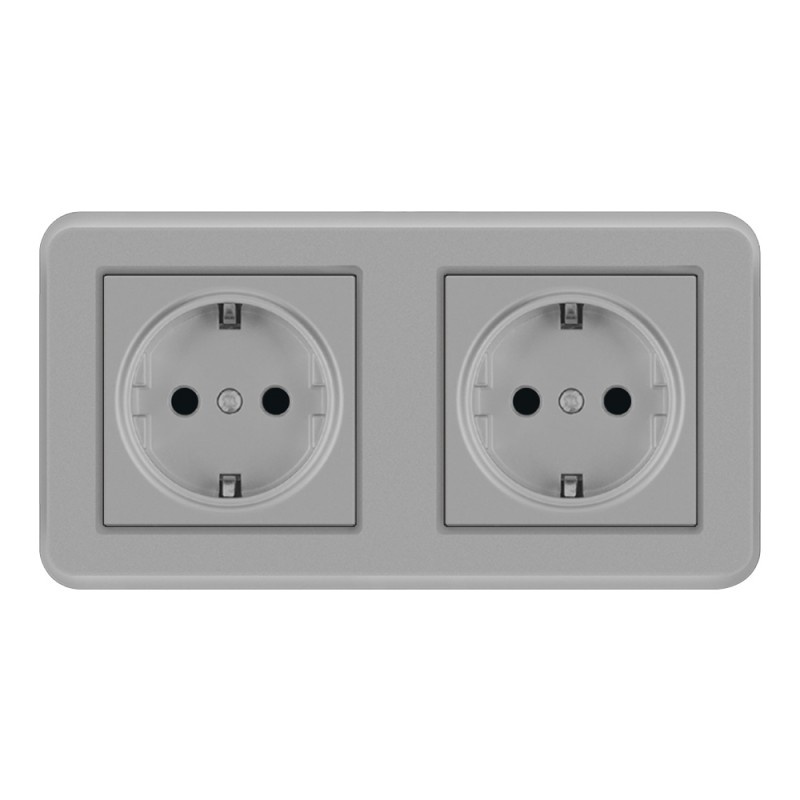 Oferte la Priza Dubla De Perete Incastrata Techstar® TS-PC, 110-250V, 16A, Ignifuga, 80x151mm, Gri
