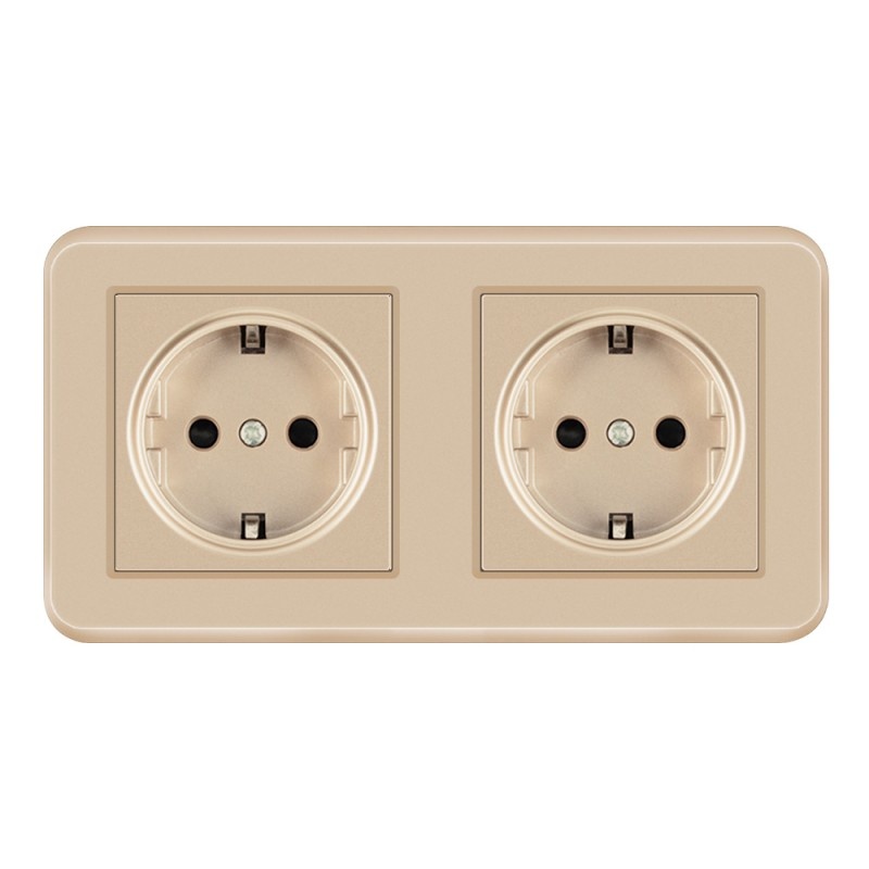 Oferte la Priza Dubla de Perete Incastrata Techstar® TS-PC, 110-250V, 16A, Ignifuga, 80x151mm, Auriu