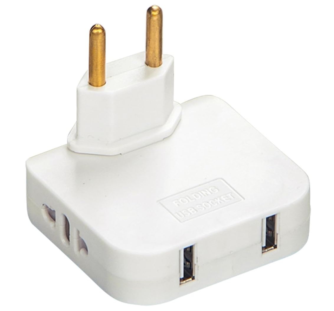 Oferte la Adaptor Triplu Rotativ 180° cu 2 Prize și 2 Porturi USB Techstar®, 2500W, Alb - Ideal pentru Spatii Inguste