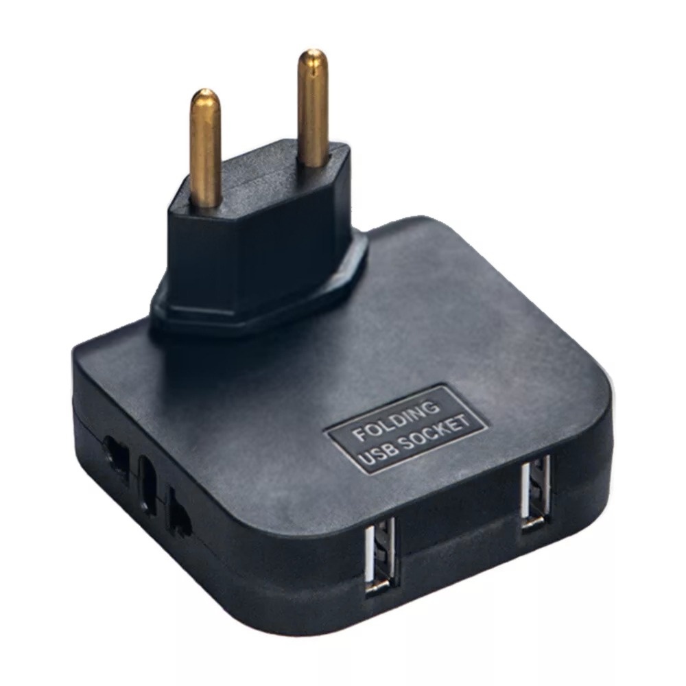 Oferte la Adaptor Triplu Rotativ 180° cu 2 Prize și 2 Porturi USB Techstar®, 2500W, Negru - Ideal pentru Spatii Inguste