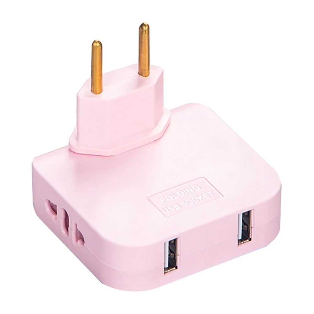 Oferte la Adaptor Triplu Rotativ 180° cu 2 Prize și 2 Porturi USB Techstar®, 2500W, Roz - Ideal pentru Spatii Inguste