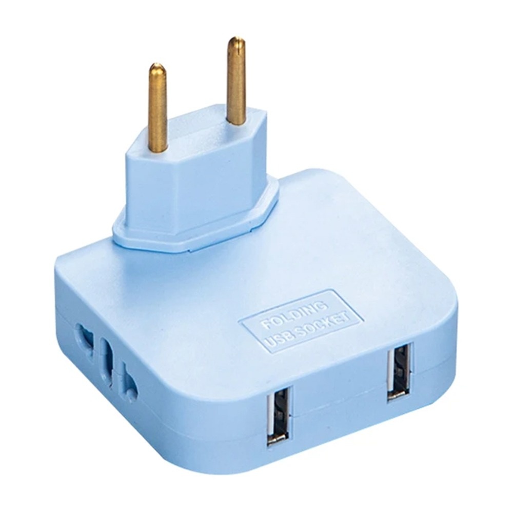 Oferte la Adaptor Triplu Rotativ 180° cu 2 Prize și 2 Porturi USB Techstar®, 2500W, Albastru - Ideal pentru Spatii Inguste