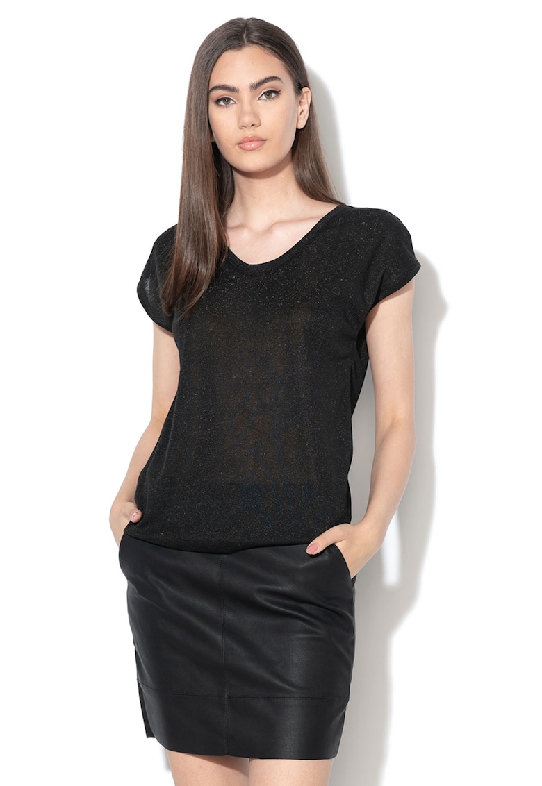 Oferte la Tricou cu decolteu in V Silvery - Negru