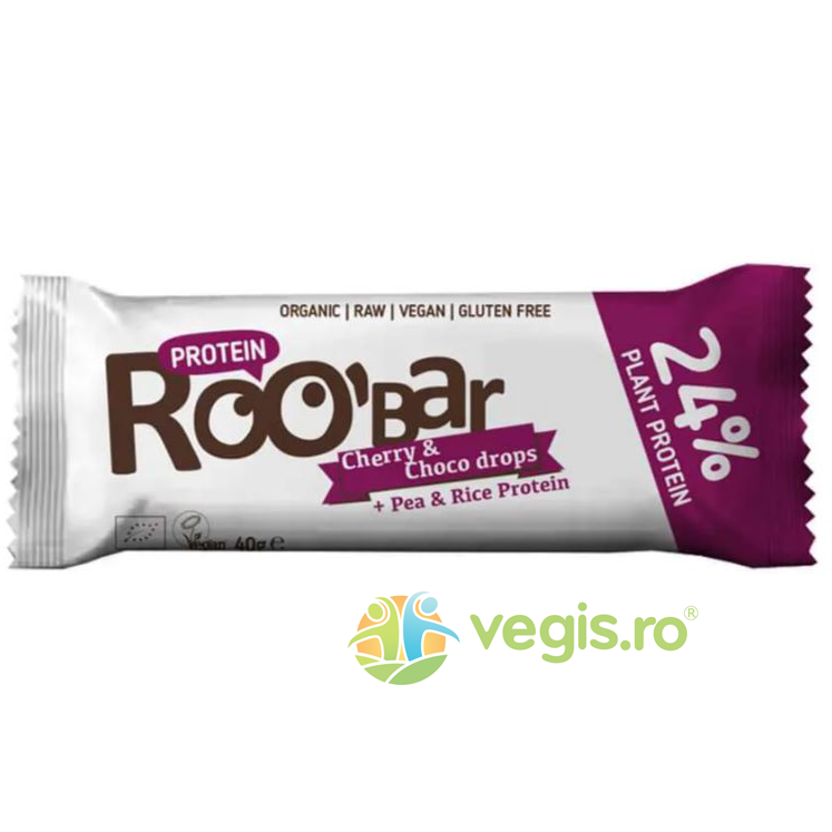 Oferte la Baton Proteic cu Cirese si Picaturi de Ciocolata Raw fara Gluten Ecologic/Bio 40g