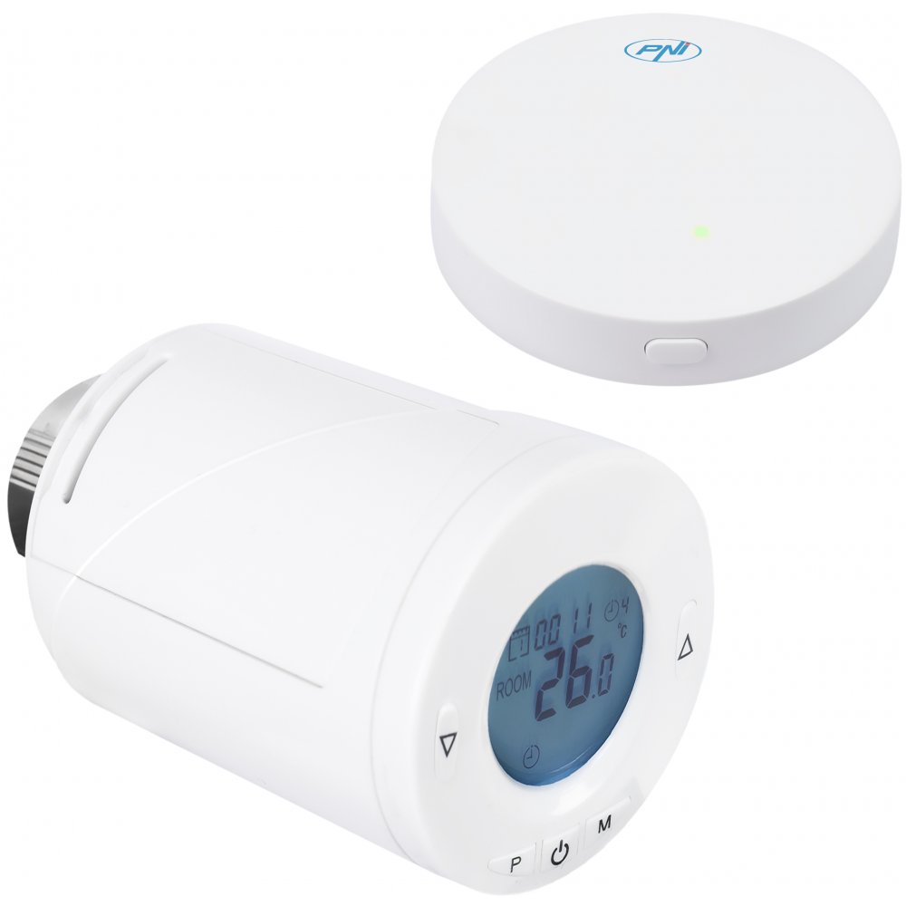 Oferte la Kit Wifi cap termostatic inteligent PNI CT25T pentru calorifer + Hub PNI CT25WIFI cu control prin Internet PNI-CT25-KIT