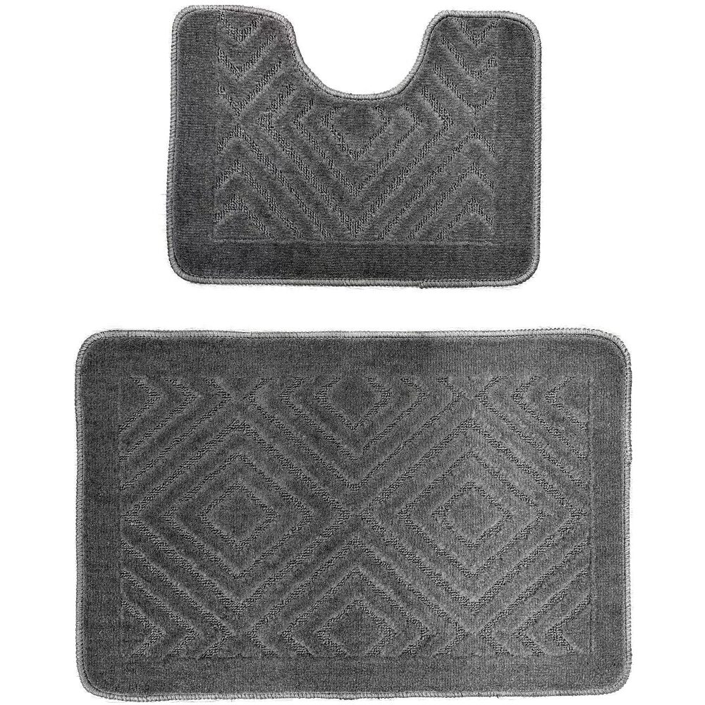 Oferte la Set 2 covoare baie HAUSBERG HB-H435GR, material textil, gri, 46 x 72/46 x 35 cm