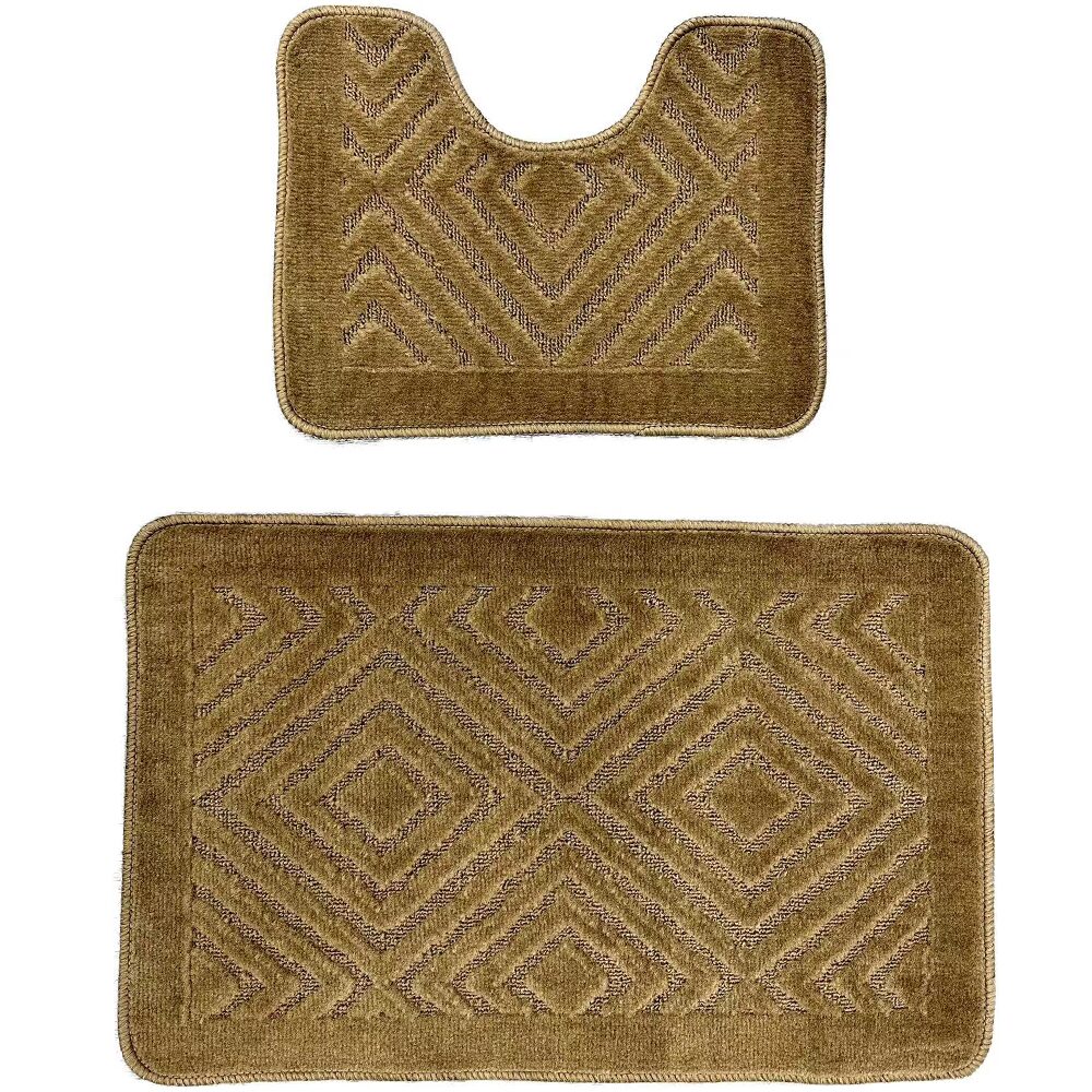 Oferte la Set 2 covoare baie HAUSBERG HB-H435GR, material textil, maro, 46 x 72/46 x 35 cm