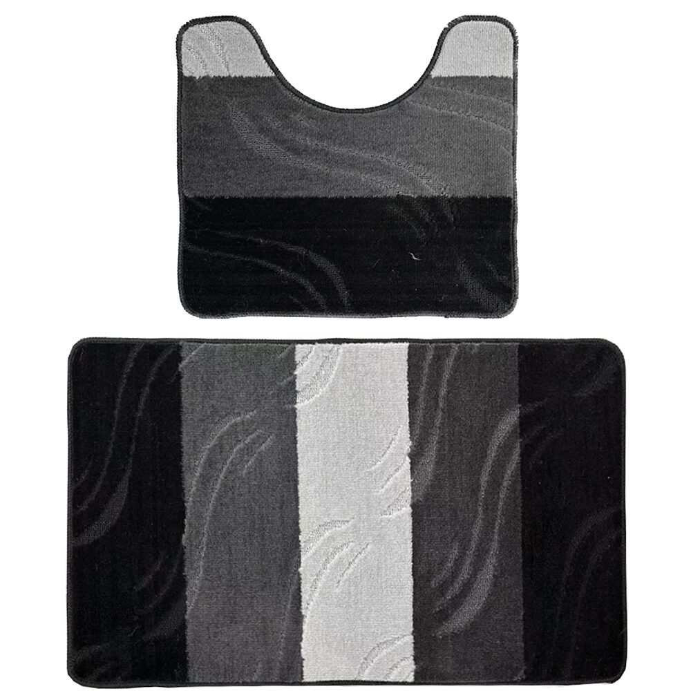 Oferte la Set 2 covoare baie Hausberg HB-H435GR, material textil, gri 3 nuante, 57 x 100 /57 x 50  cm