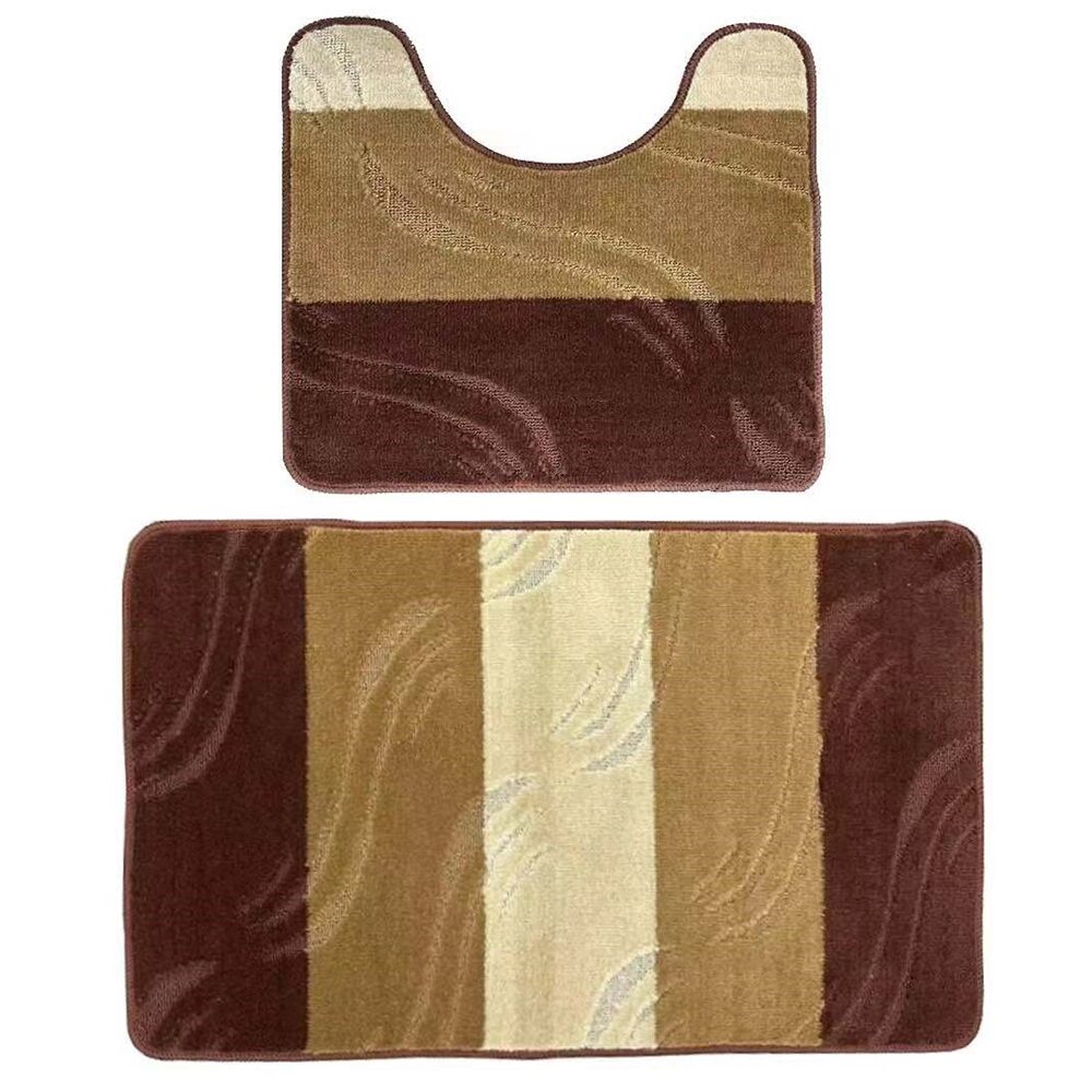 Oferte la Set 2 covoare baie Hausberg HB-H435GR, material textil, maro 3 nuante, 57 x 100 /57 x 50  cm