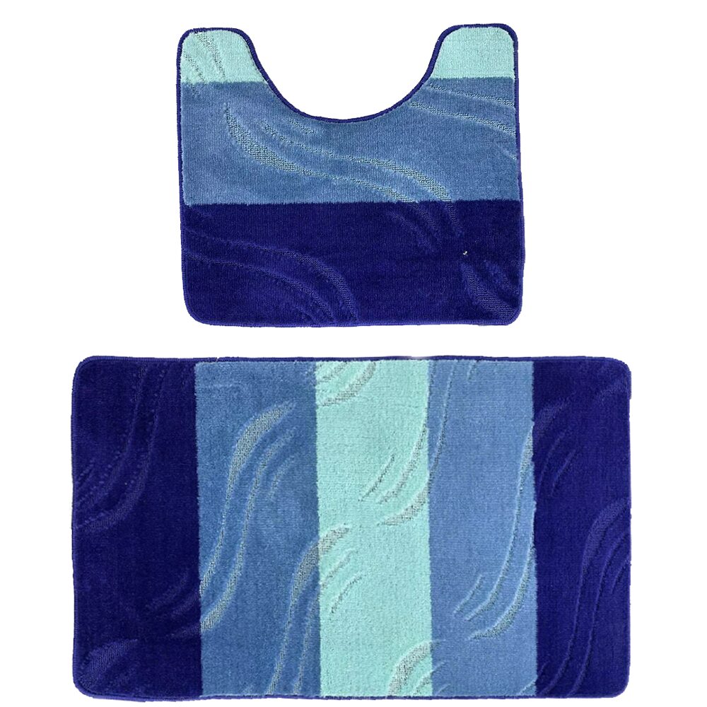 Oferte la Set 2 covoare baie Hausberg HB-H435GR, material textil, albastru 3 nuante, 57 x 100 /57 x 50  cm