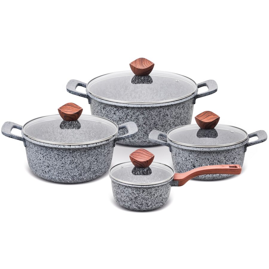 Oferte la Set 3 Oale + Capace Sticla Otel Inoxidabil + 1 Cratita Aluminiu Granit