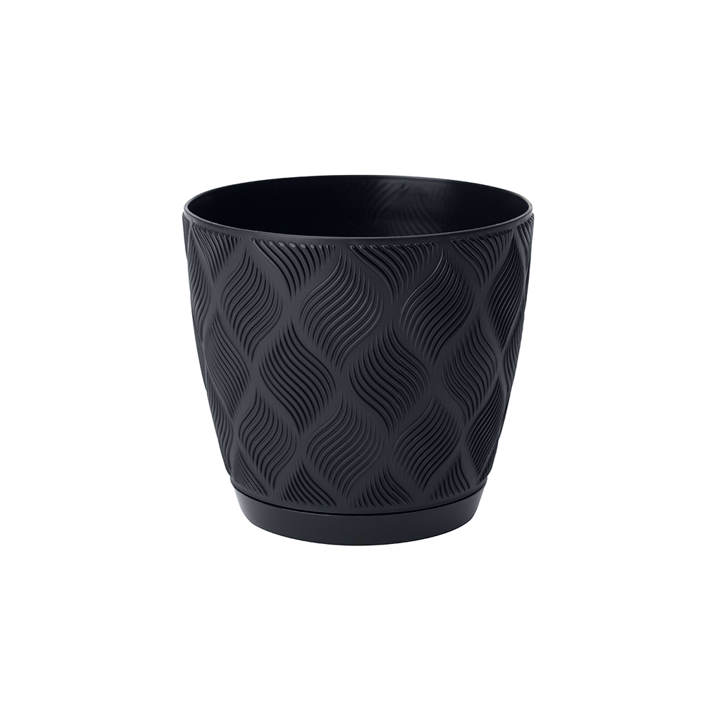 Oferte la Ghiveci cu farfurie Flow Petit Eco, PVC, antracit, diametru 13 cm, inaltime 12 cm