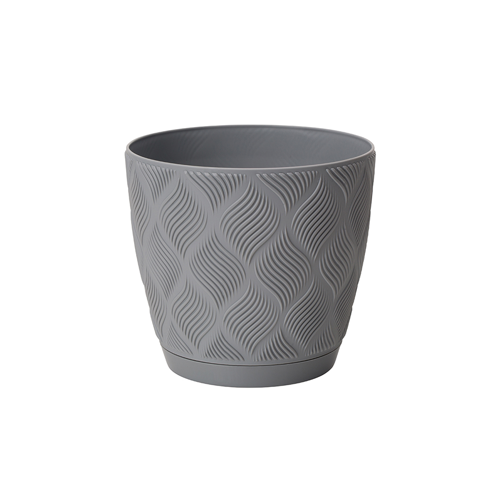 Oferte la Ghiveci cu farfurie Flow Petit Eco, PVC, gri, diametru 15 cm, inaltime 14 cm