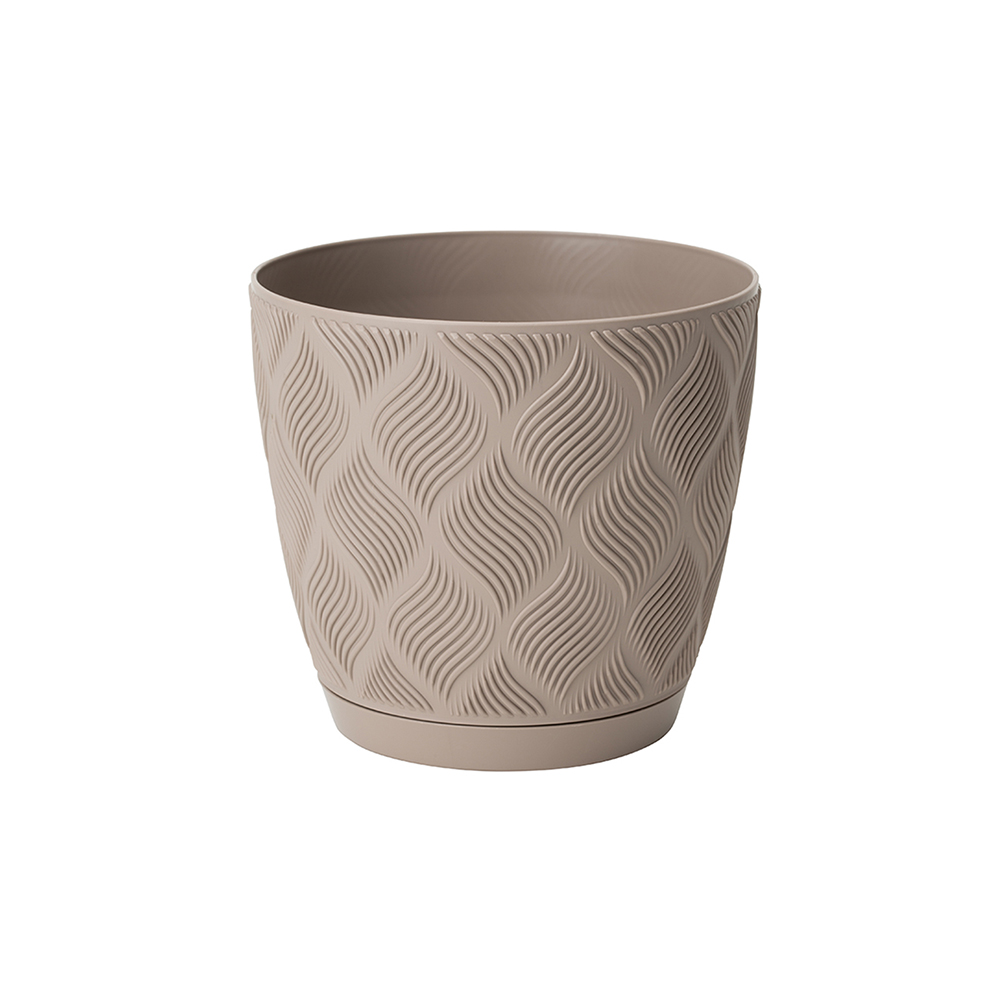 Oferte la Ghiveci cu farfurie Flow Petit Eco, PVC, bej inchis, diametru 17 cm, inaltime 16 cm