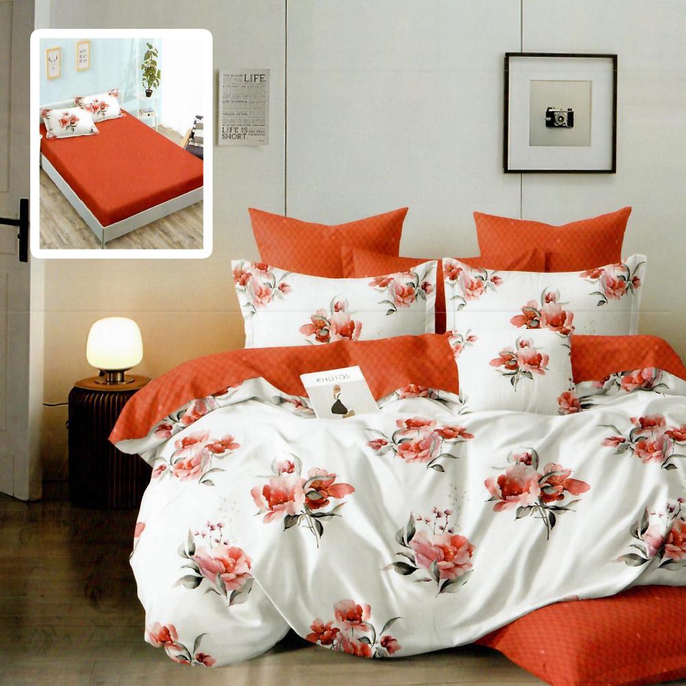 Oferte la Lenjerie de pat, 2 persoane, bumbac finet, 6 piese, portocaliu/alb