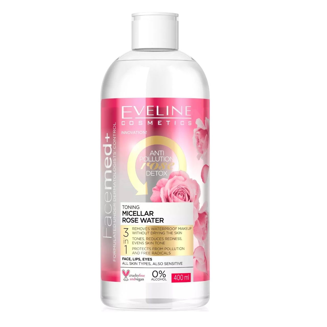 Oferte la Apa micelara tonifianta de trandafiri, Eveline Cosmetics, Facemed+, Toning Micellar Rose Water 3 in 1, 400 ml