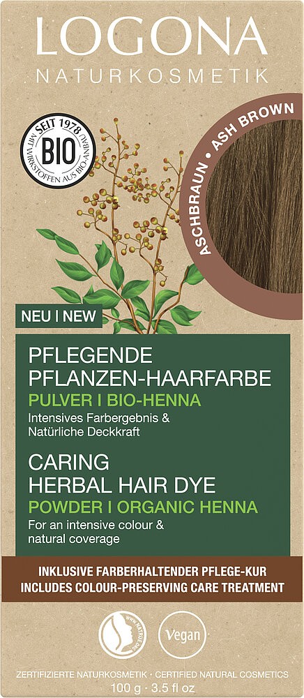Oferte la Vopsea de par pulbere, pe baza de plante, saten cenusiu, 100g Logona
