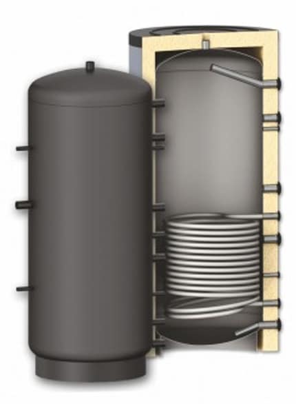 Rezervor de acumulare puffer pentru agent termic cu o serpentina Sunsystem PR 1000L cu izolatie presiune lucru 3 bar