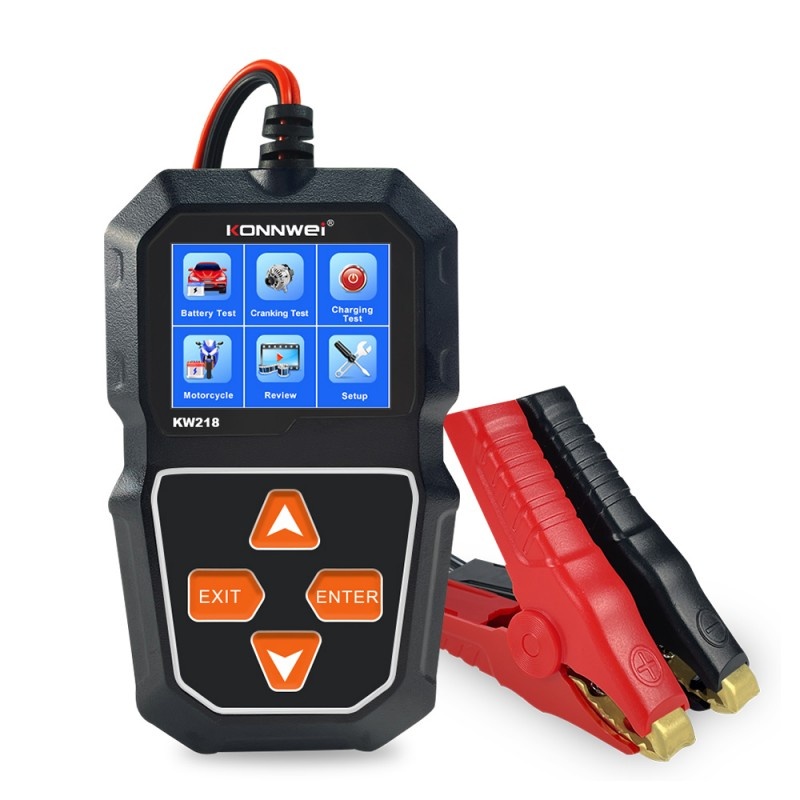 Oferte la Tester Profesional Pentru Baterii Auto, Konnwei KW218, 6V - 12V, Display 2,4 Inch, Graficul Tensiunii, 100-2000 CCA, Test De Incarcare si Pornire, Test Alternator, Compatibil Cu Motociclete si Autoturisme, Negru