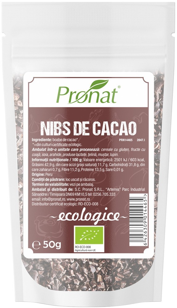 Oferte la Nibs bio din samburi de cacao, 50g Pronat