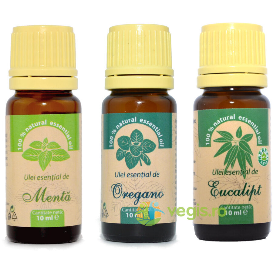 Oferte la Pachet Uleiuri Esentiale de Imunitate: Ulei de Menta 10ml + Ulei de Eucalipt 10ml + Ulei de Oregano 10ml