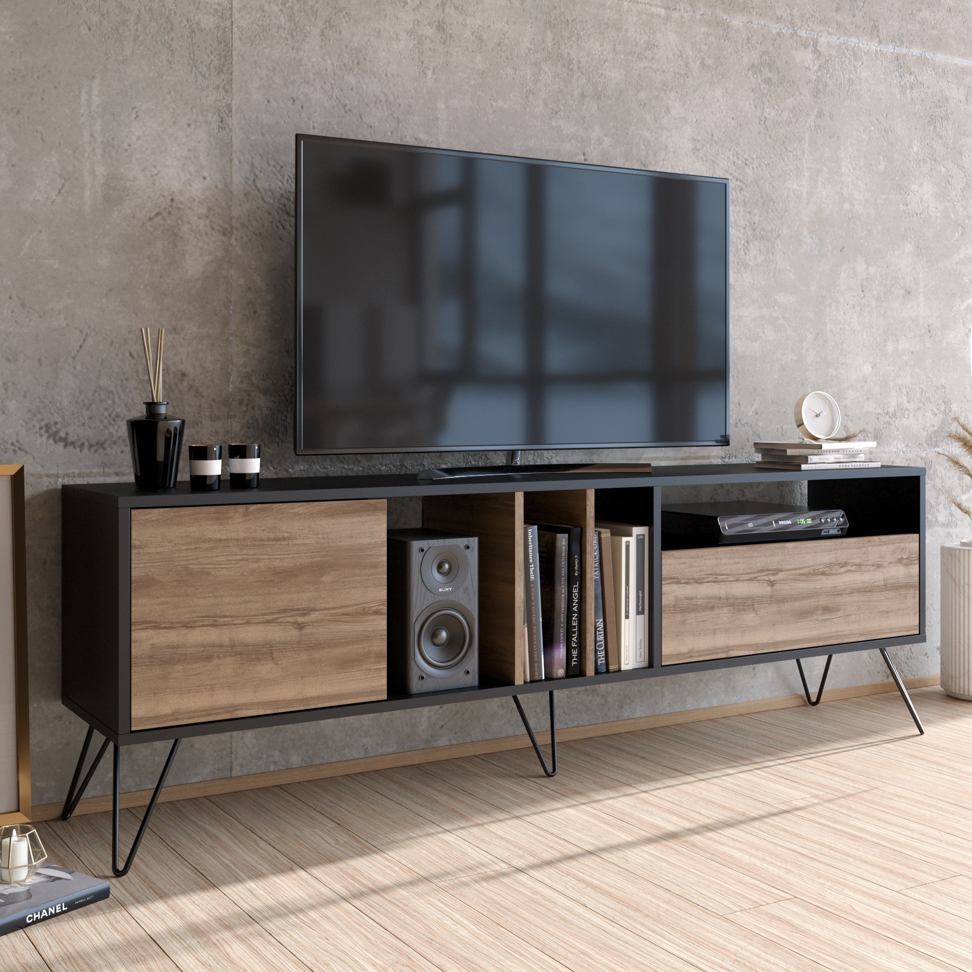 Oferte la Comoda TV Mistico (180) - Walnut, Black 180 X 58.7 X 35.5