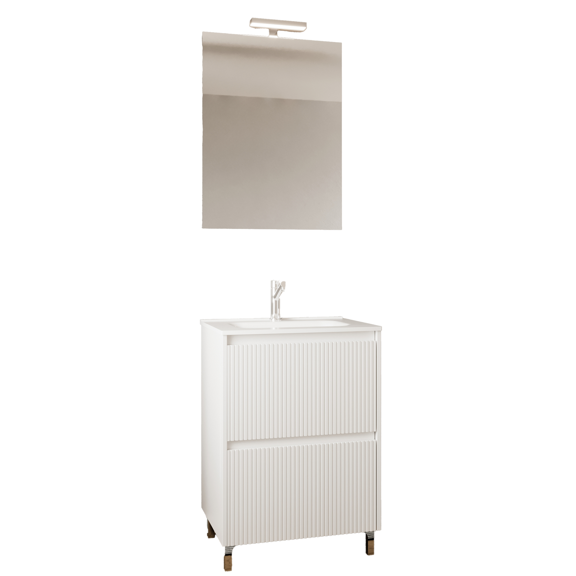 Oferte la Set mobilier baie Savini Due Parma, oglinda + baza, PAL/MDF, alb, 60 cm