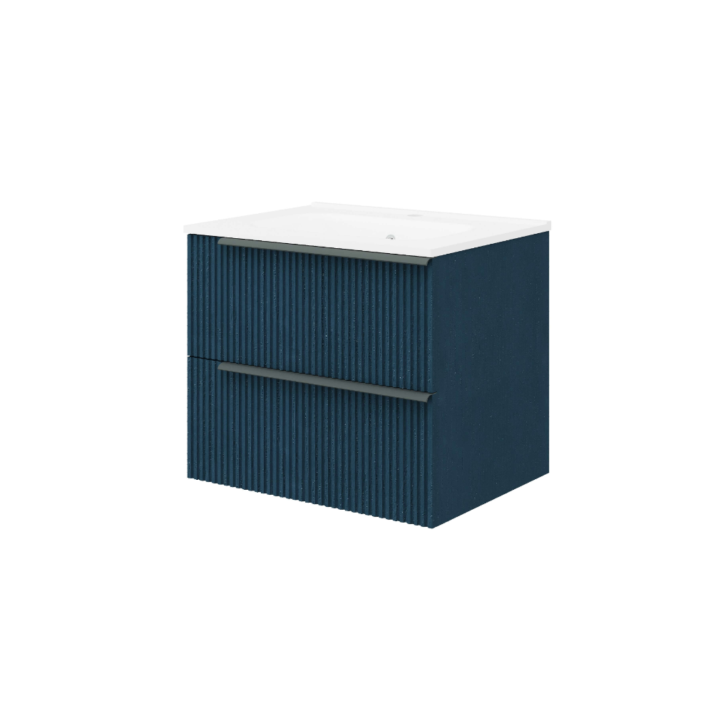 Oferte la Set mobilier baie Savini Due Sidney, masca + lavoar, MDF, albastru, 61.5 x 46.5 x 53 cm