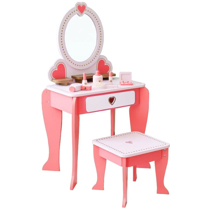 Oferte la Set Masa de Toaleta pentru Fetite 92 x 34 x 49cm Scaun si Oglinda Accesorii Par si Machiaj Lemn 3+ Ani Roz