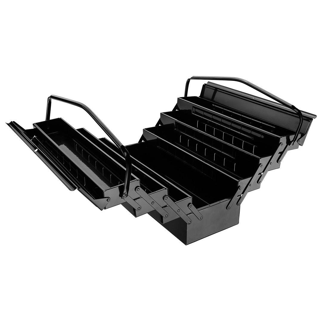 Oferte la Trusa pentru scule si unelte Topex, din otel masiv, multi-nivel, 7 compartimente, 53 x 20 x 27.2 cm