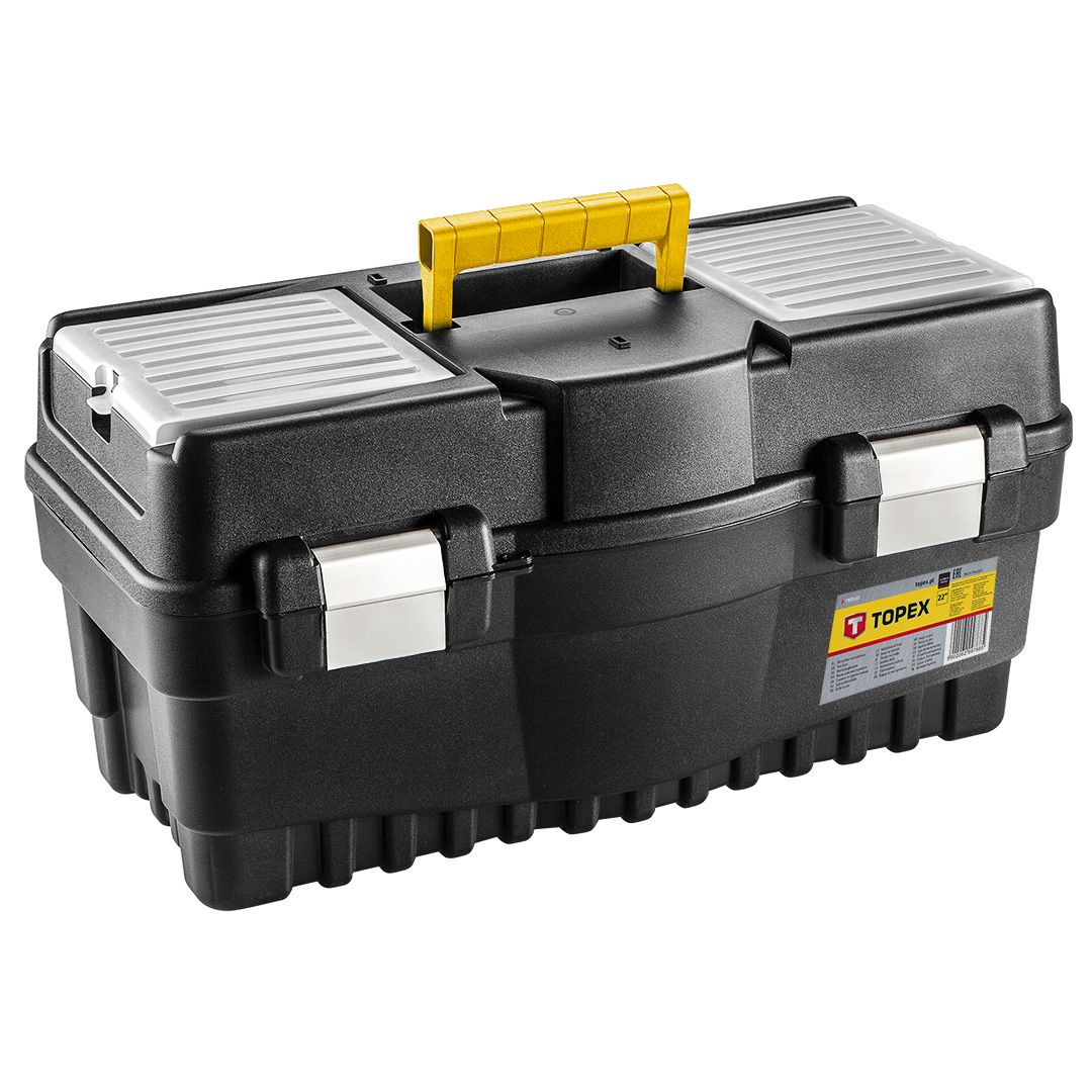 Oferte la Trusa pentru scule si unelte Topex 22,  plastic rezistent, tava interioara, incuietoare din aluminiu, manere laterale, 54.7 x 27.1 x 27.8 cm