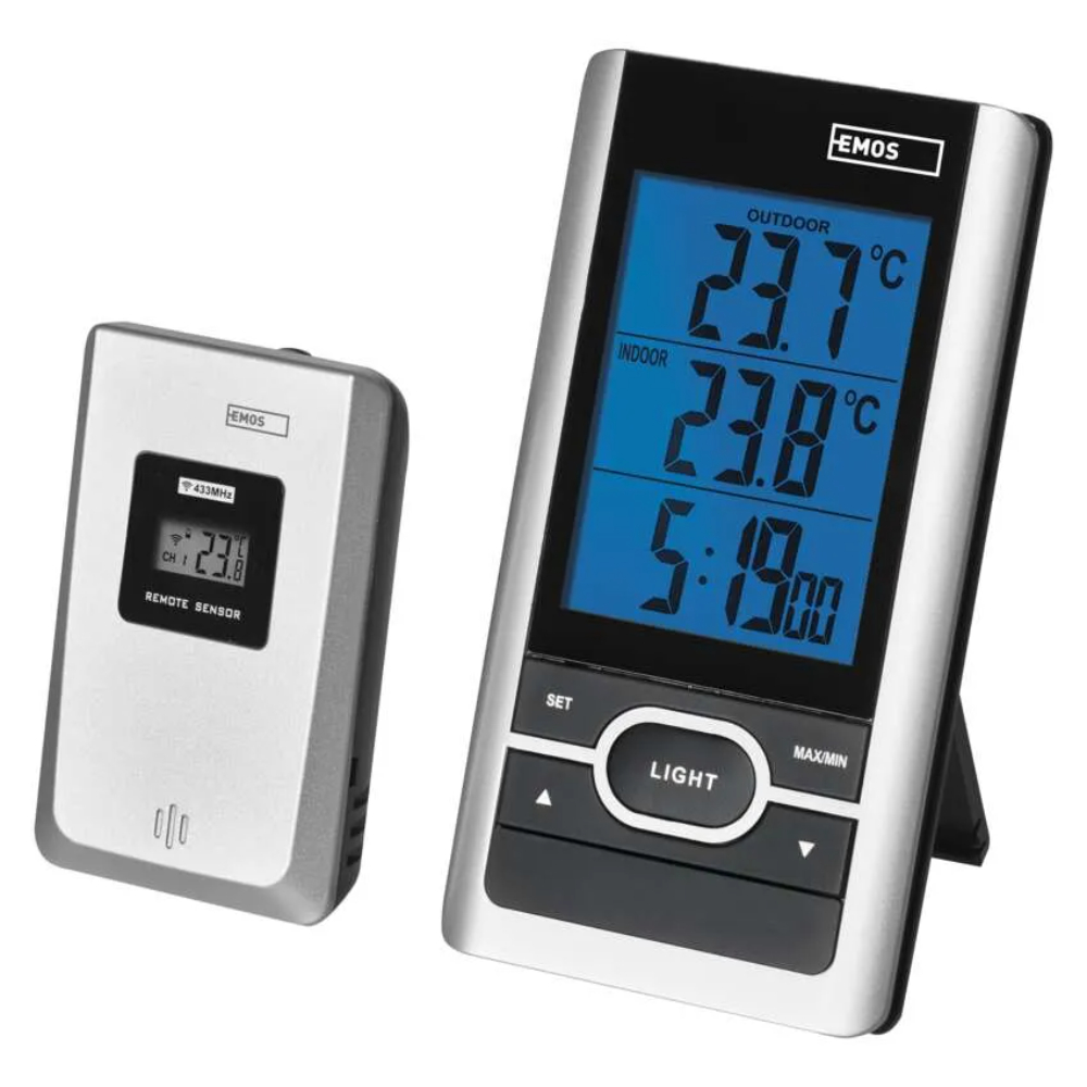 Oferte la Statie meteo digitala Emos E0107, wireless, exterior/interior, senzor de exterior, functie de memorie, plastic, negru/gri, 25 × 82 × 152 mm