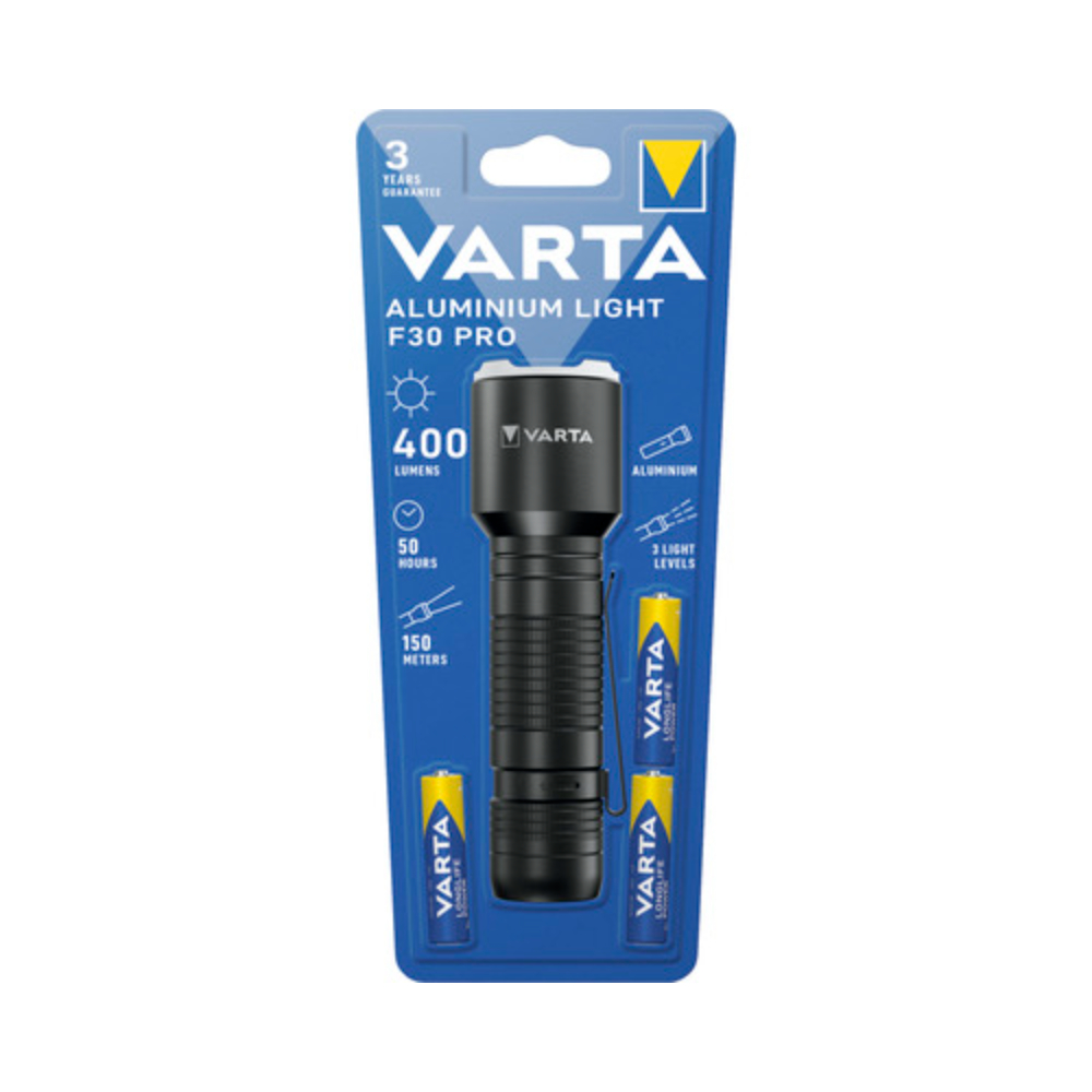 Oferte la Lanterna LED Varta Aluminium Light F30 Pro + 3 baterii Longlife Power AAA, 400 lm, 3 moduri iluminare