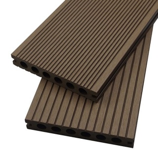 Oferte la Decking compozit WPC culoare cafeniu  cu gauri rotunde  2850x140x21.5 mm  EXTDEC-COF110
