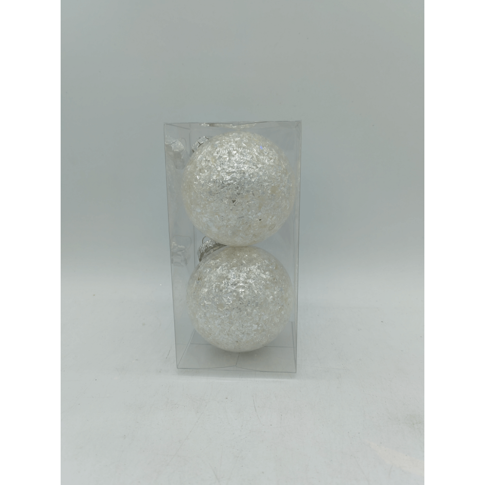 Oferte la Set 2 globuri decorative de Craciun, plastic, alb satinat, 10 cm
