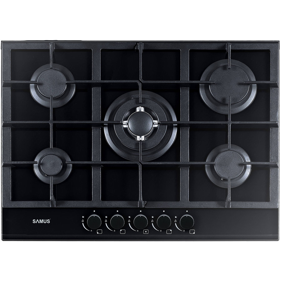 Oferte la Plita incorporabila PSG-75SG Latime 68cm 5 arzatoare pe gaz Gratare din fonta Panou de control frontal Sticla neagra