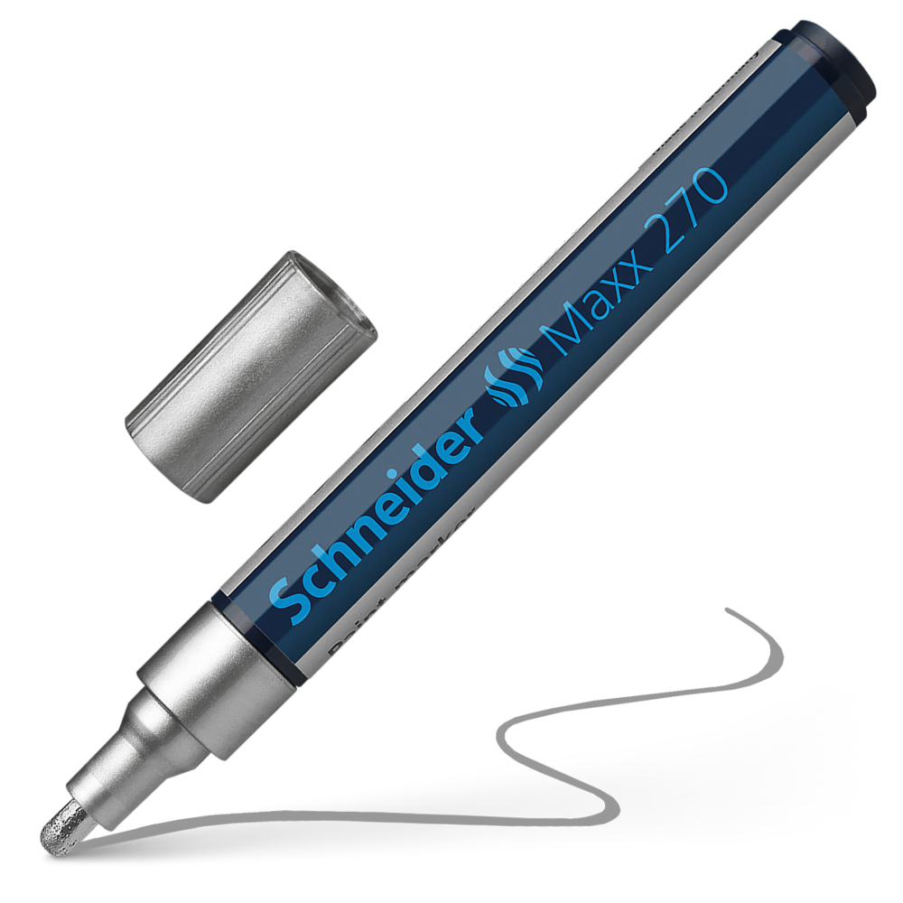 Oferte la Marker permanent Schneider, varf rotund, 3 mm, cu vopsea argintie