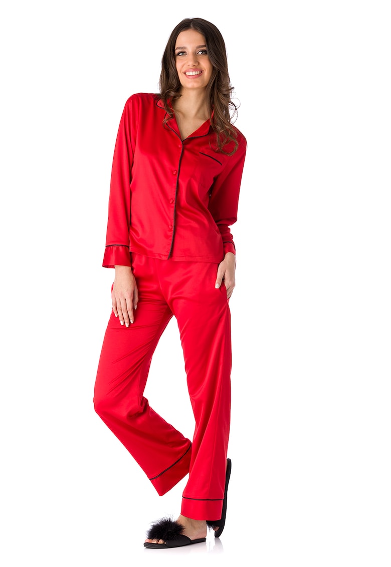 Oferte la Pijama cu buzunar pe piept - Rosu